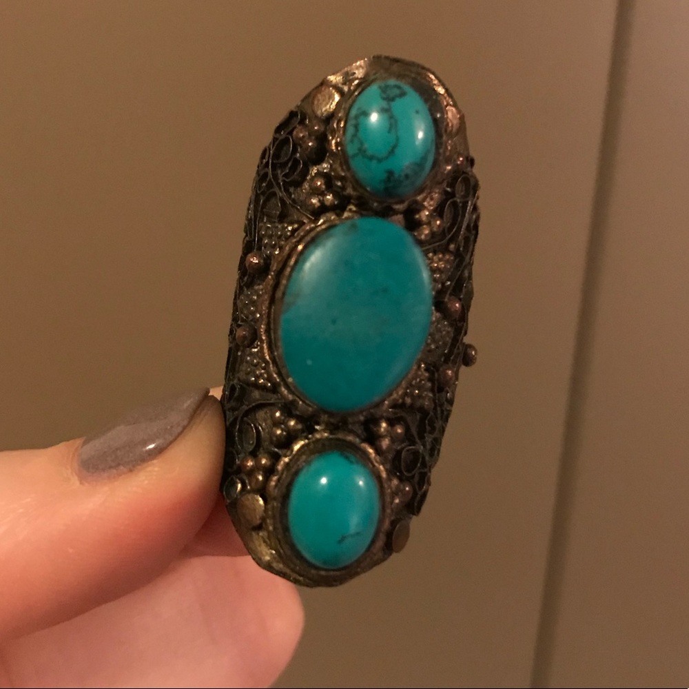 Free People Carved Turquoise Three Stone Ring